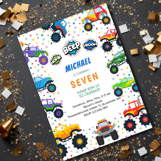 Honk Piep Monster Trucks Junge Geburtstag Einladung