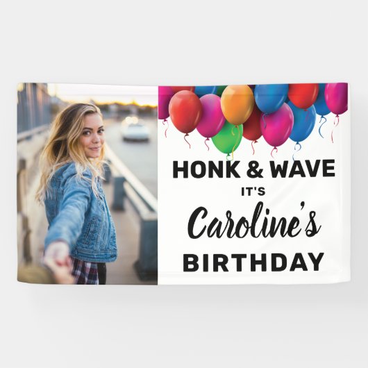 Honk & Wave Birthday Balloon Benutzerdefinierter F Banner (Horizontal)