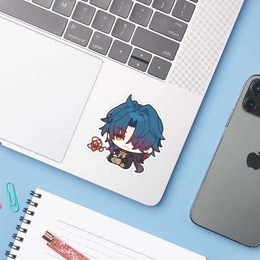 Honkai Star Rail Chibi Blade Annoyed Sticker (Laptop mit iPhone)