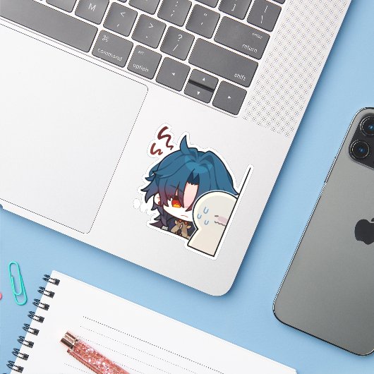 Honkai Star Rail Chibi Blade Creeping Sticker (Laptop mit iPhone)