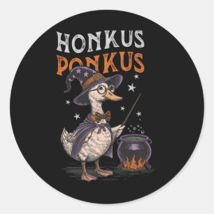 Honkus Ponkus Funny Halloween Witch Goose Duck Lov Runder Aufkleber