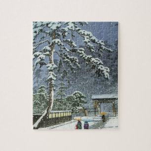 Honmonji Tempel im Schnee - Kawase Hasui 川瀬巴水 Puzzle