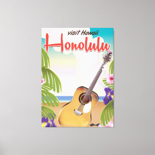Honolulu akustische Gitarre Vintage Reise Poster. Leinwanddruck