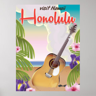 Honolulu akustische Gitarre Vintage Reise Poster. Poster
