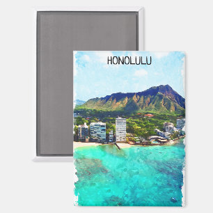 Honolulu Beach Hawaii Vintage Reiseansicht Magnet