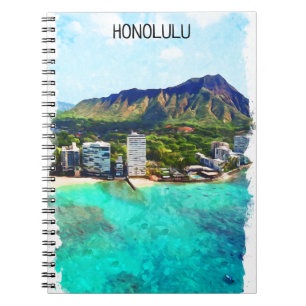 Honolulu Beach Hawaii Vintage Reiseansicht Notizblock