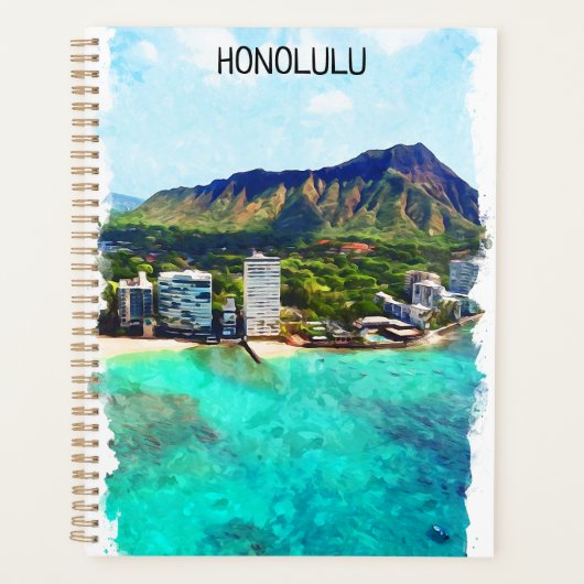 Honolulu Beach Hawaii Vintage Reiseansicht Planer (Vorderseite)