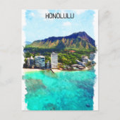 Honolulu Beach Hawaii Vintage Reiseansicht Postkarte (Vorderseite)