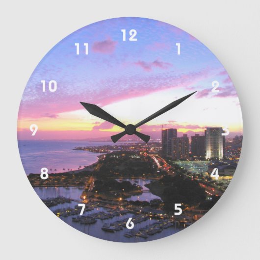 Honolulu cityscape Hawaii Große Wanduhr (Vorderseite)