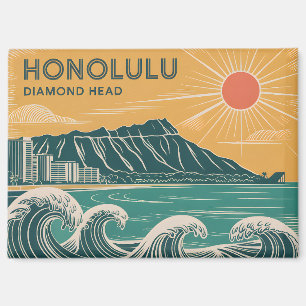 Honolulu Diamond Head Oahu Waikiki Retro Classic Magnet