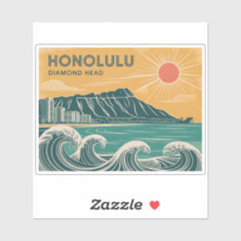 Honolulu Diamond Head Oahu Waikiki Retro Minimal Aufkleber
