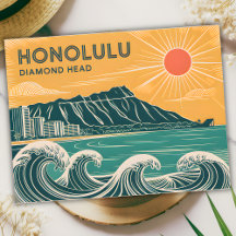 Honolulu Diamond Head Oahu Waikiki Retro Minimal