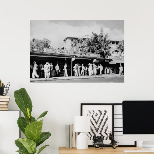 Honolulu, HA - Ansicht des Honolulu Poster (Heimbüro)