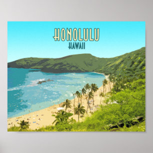 Honolulu Hanauma Bay Beach Hawaii Vintag Poster