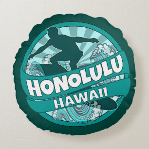Honolulu Hawaii aquamarines Surflogo Rundkissen Rundes Kissen