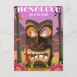 Honolulu Hawaii Gesichtsmaske Reiseplakat Postkarte