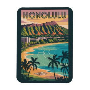 Honolulu Hawaii Illustration Reise Kunst Vintage Magnet