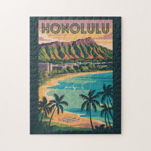 Honolulu Hawaii Illustration Travel Art Vintag Puzzle