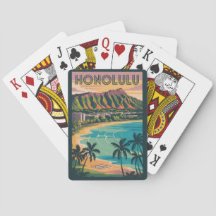 Honolulu Hawaii Illustration Travel Art Vintag Spielkarten