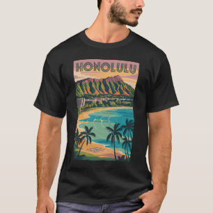 Honolulu Hawaii Illustration Travel Art Vintag T-Shirt
