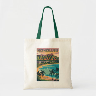 Honolulu Hawaii Illustration Travel Art Vintag Tragetasche