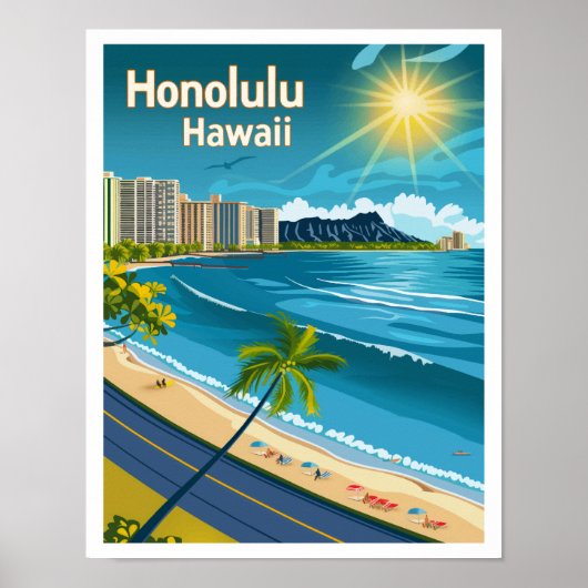 Honolulu Hawaii - Küste Aussicht Vintage Reisen Poster (Vorne)