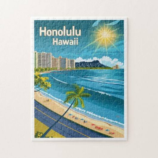 Honolulu Hawaii - Küste Aussicht Vintage Reisen Puzzle (Vertikal)