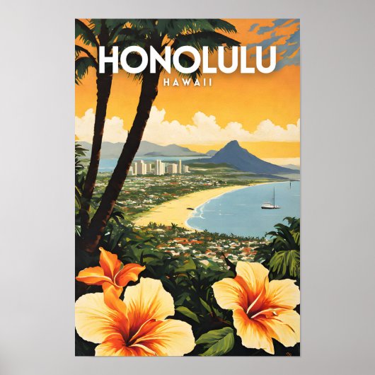 Honolulu Hawaii Nostalgic Travel Poster (Vorne)