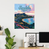 Honolulu Hawaii Oahu Waikiki Beach Diamondhead Poster (Heimbüro)