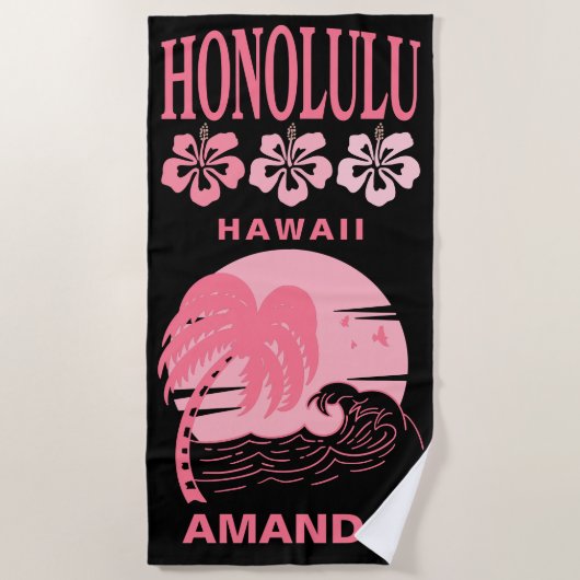 Honolulu Hawaii Pink Beach Bachelorette Custom Strandtuch (Vorderseite)