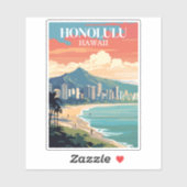 Honolulu, Hawaii: Reise Vintage Aufkleber (Blatt)
