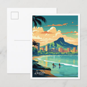 Honolulu Hawaii Reise Vintage-Illustration Postkarte