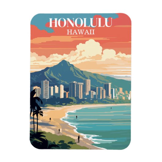 Honolulu, Hawaii: Reise Vintage Magnet (Vertikal)