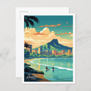 Honolulu Hawaii Reisen Vintage Abbildung Postkarte