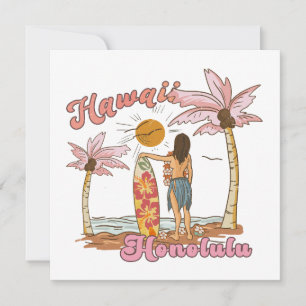 Honolulu Hawaii Retro-Surfing Tropischer Strand Feiertagskarte