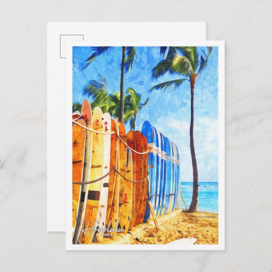 Honolulu Hawaii Schöne Wasserfarbenlandschaft Postkarte (Vorne/Hinten)