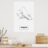 Honolulu, Hawaii (schwarz auf weiß) Poster (Küche)