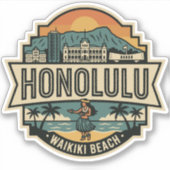Honolulu Hawaii Skyline Beach Travel Badge Aufkleber (Vorderseite)