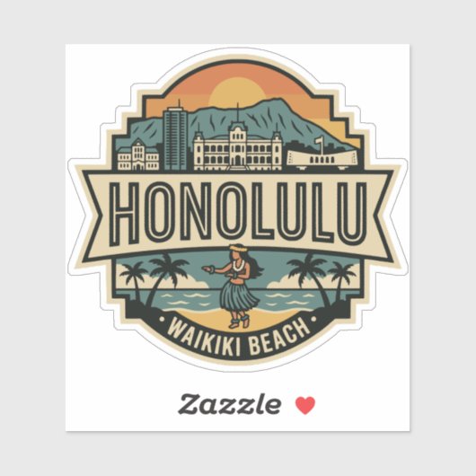 Honolulu Hawaii Skyline Beach Travel Badge Aufkleber (Blatt)