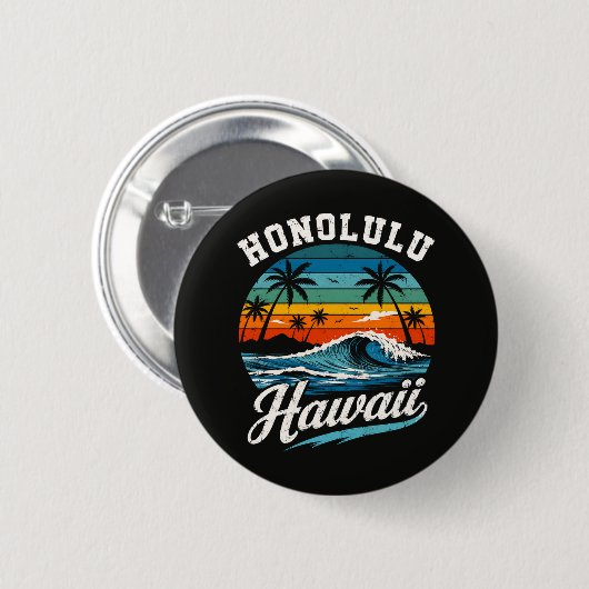 Honolulu Hawaii Surfen Sonnenuntergang Button (Vorne & Hinten)