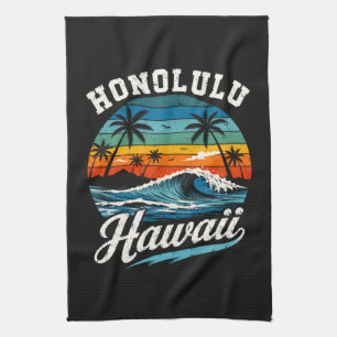 Honolulu Hawaii Surfen Sonnenuntergang Geschirrtuch