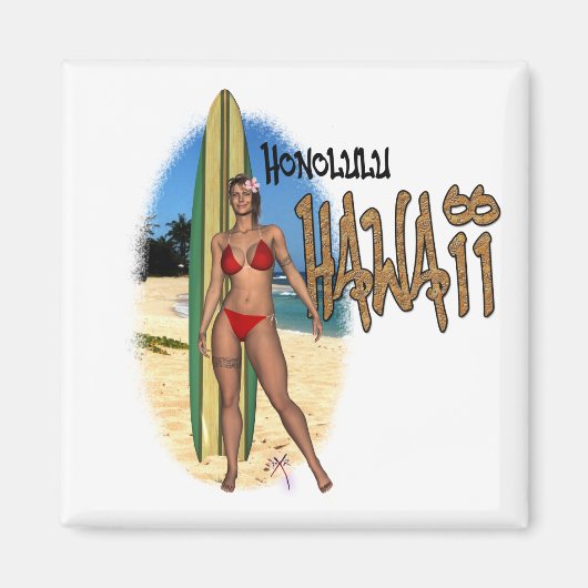 Honolulu Hawaii Surfer Girl Magnet (Vorne)