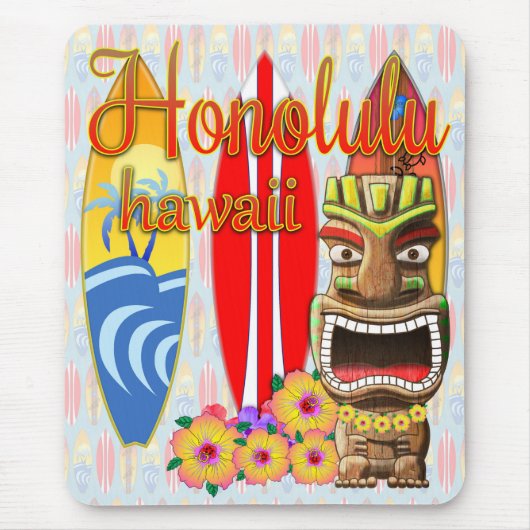 Honolulu Hawaii Tiki Surf Mousepad (Vorne)