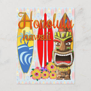Honolulu Hawaii Tiki Surf Postkarte