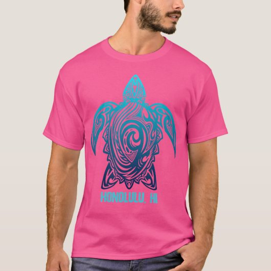 Honolulu Hawaii Tribal Turtle Hawaiian Surfer Divi T-Shirt (Vorderseite)
