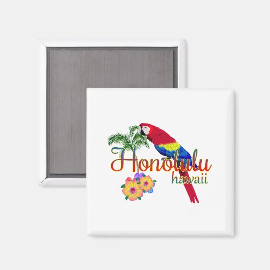 Honolulu Hawaii Tropical Parrot Magnet (Vorderseite/Rückseite)