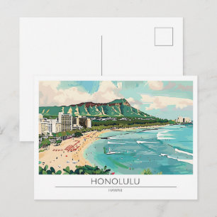 Honolulu Hawaii USA Vintage Kunst Reise Postkarte