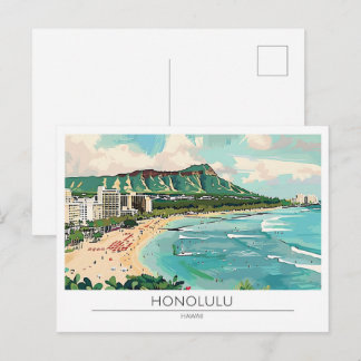 Honolulu Hawaii USA Vintage Kunst Reise Postkarte