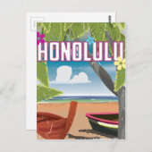 Honolulu, Hawaii, USA Vintage Reiseplakat. Postkarte (Vorne/Hinten)