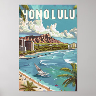 Honolulu Hawaii USA Vintage Travel Place Poster